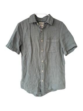 Thom Aaron Shirt S Gray 100% Linen Short Sleeve Button Up European Flax Summer